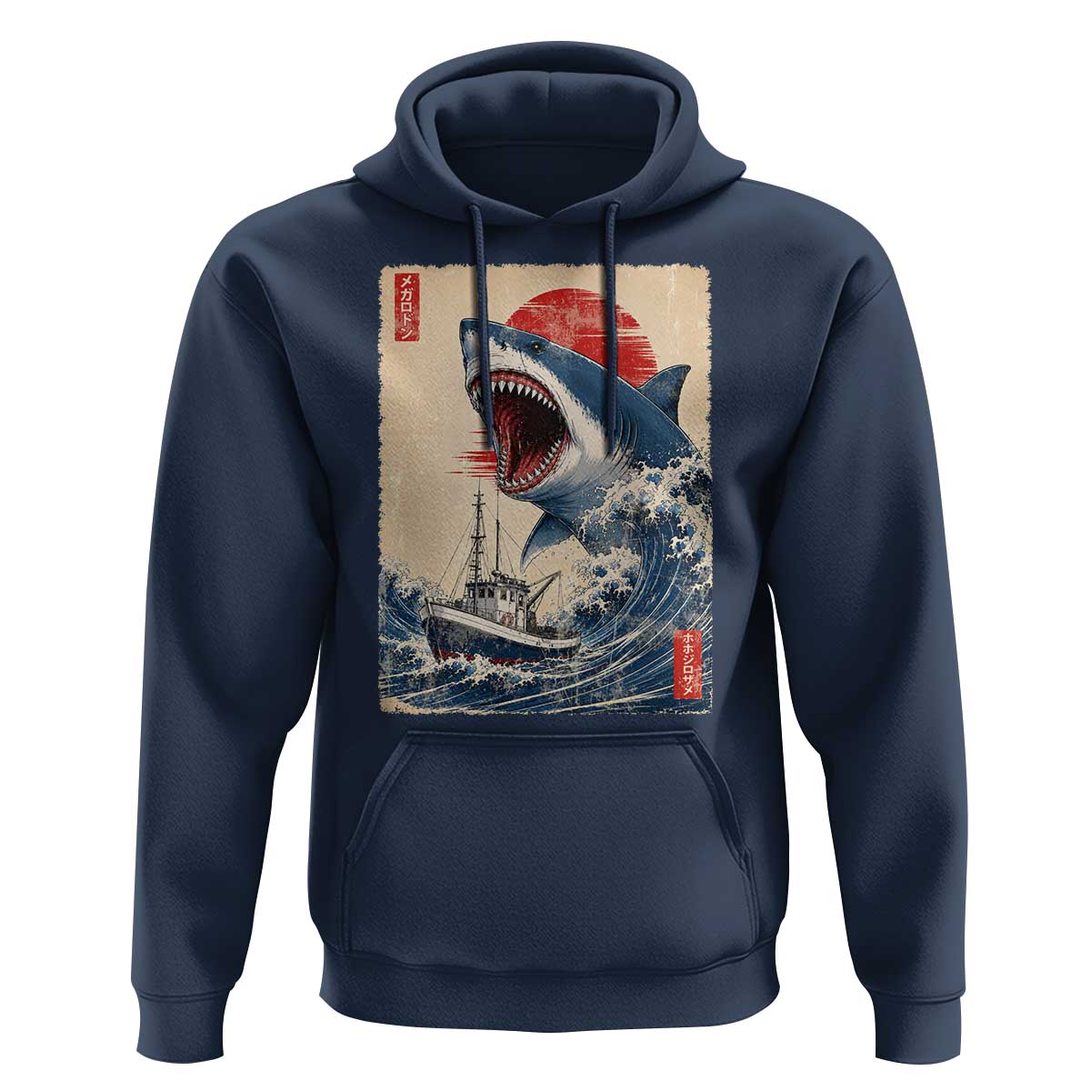 Megalodon Shark Japanese Vintage Graphic Ukiyo e Art Hoodie