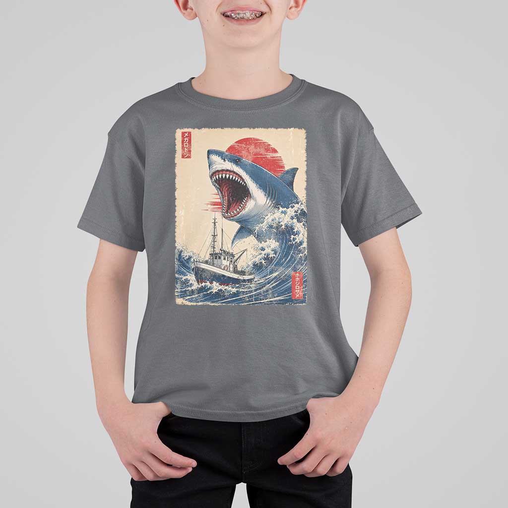 Megalodon Shark Japanese Vintage Graphic Ukiyo e Art T Shirt For Kid