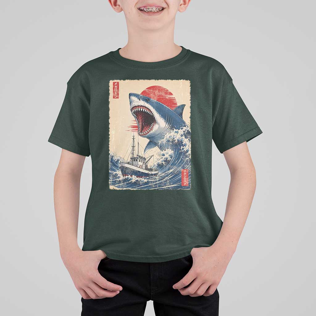 Megalodon Shark Japanese Vintage Graphic Ukiyo e Art T Shirt For Kid