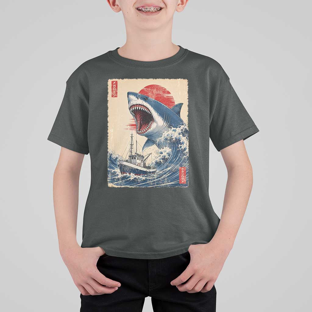 Megalodon Shark Japanese Vintage Graphic Ukiyo e Art T Shirt For Kid