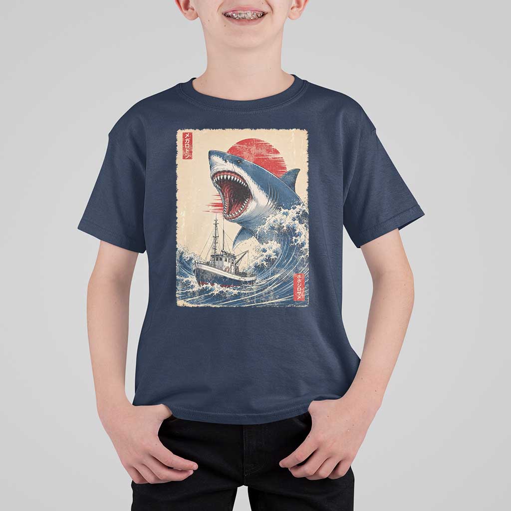 Megalodon Shark Japanese Vintage Graphic Ukiyo e Art T Shirt For Kid