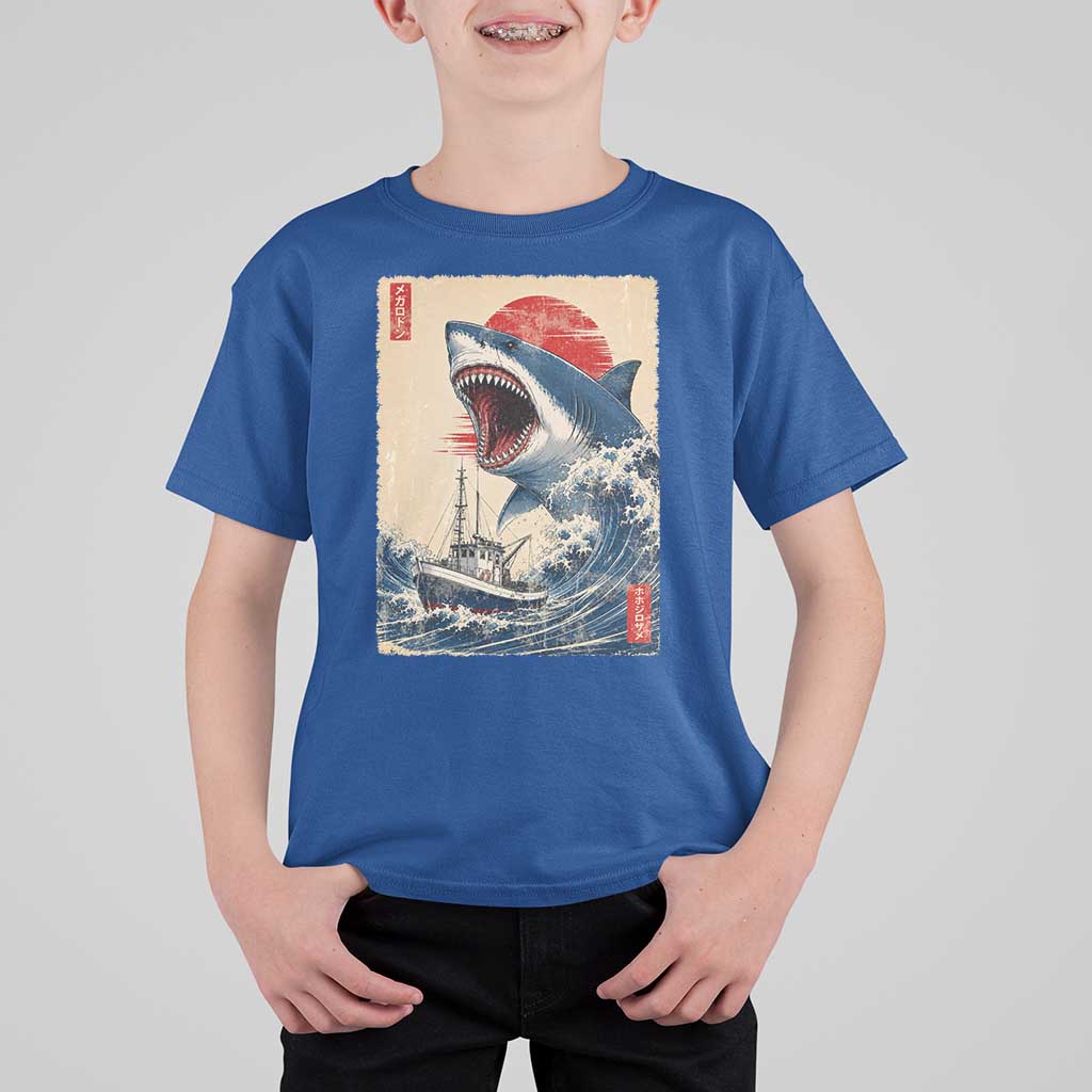 Megalodon Shark Japanese Vintage Graphic Ukiyo e Art T Shirt For Kid