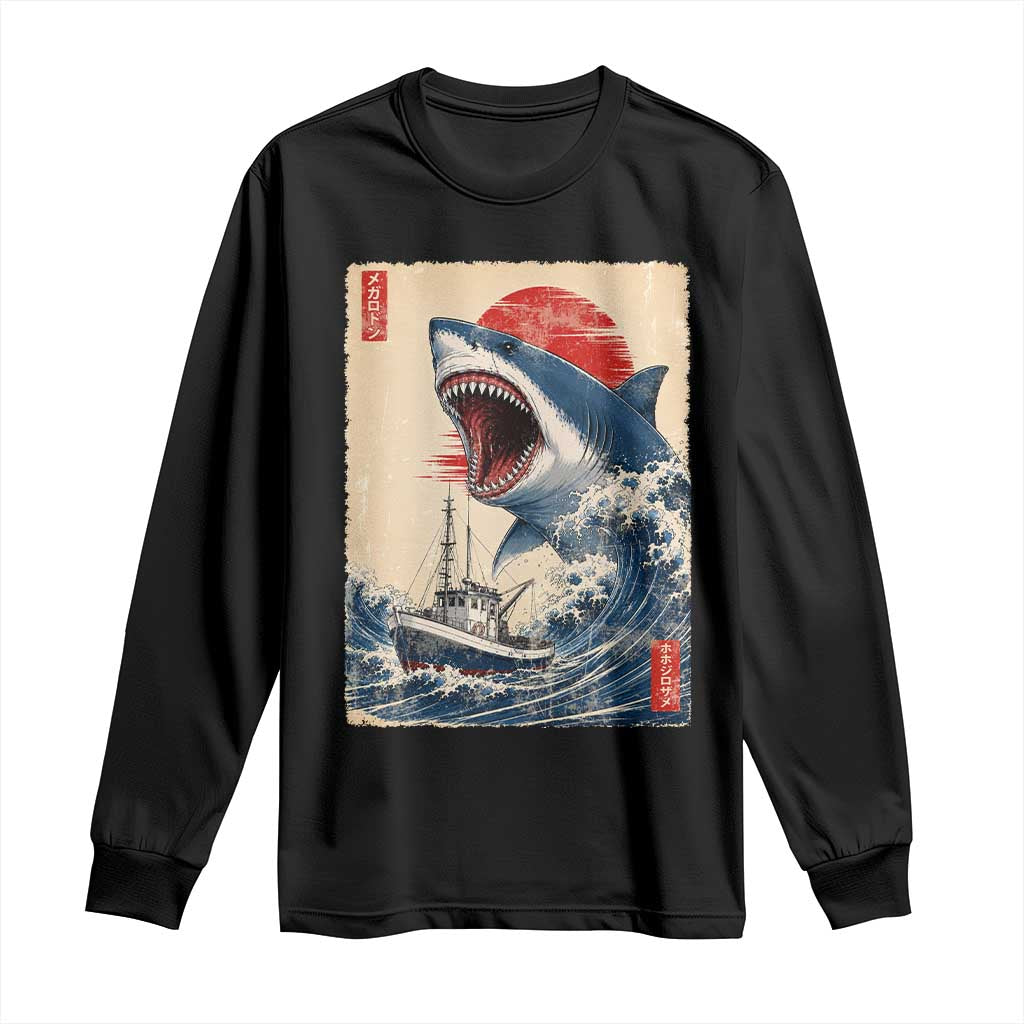 Megalodon Shark Japanese Vintage Graphic Ukiyo e Art Long Sleeve Shirt