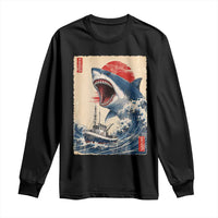 Megalodon Shark Japanese Vintage Graphic Ukiyo e Art Long Sleeve Shirt