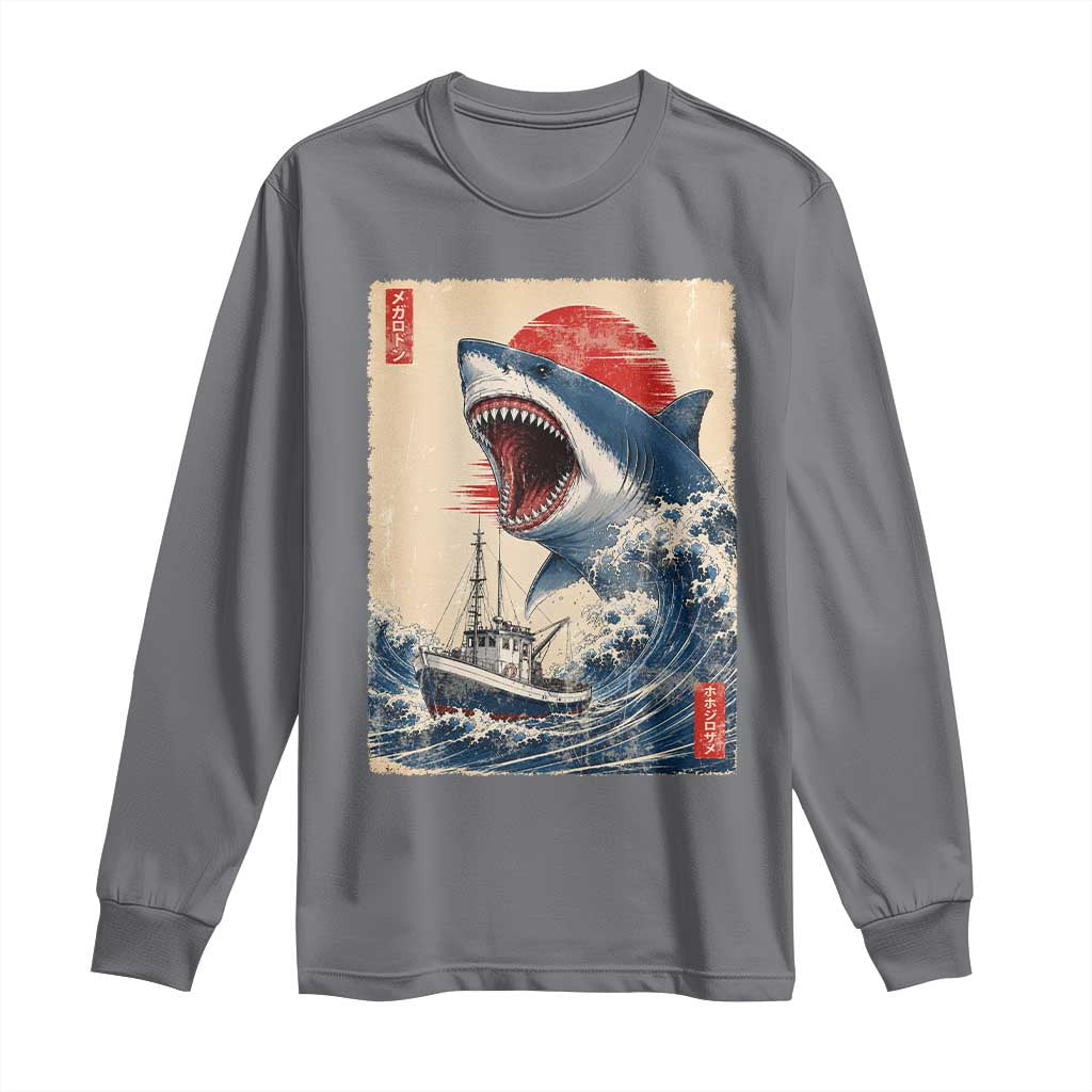 Megalodon Shark Japanese Vintage Graphic Ukiyo e Art Long Sleeve Shirt
