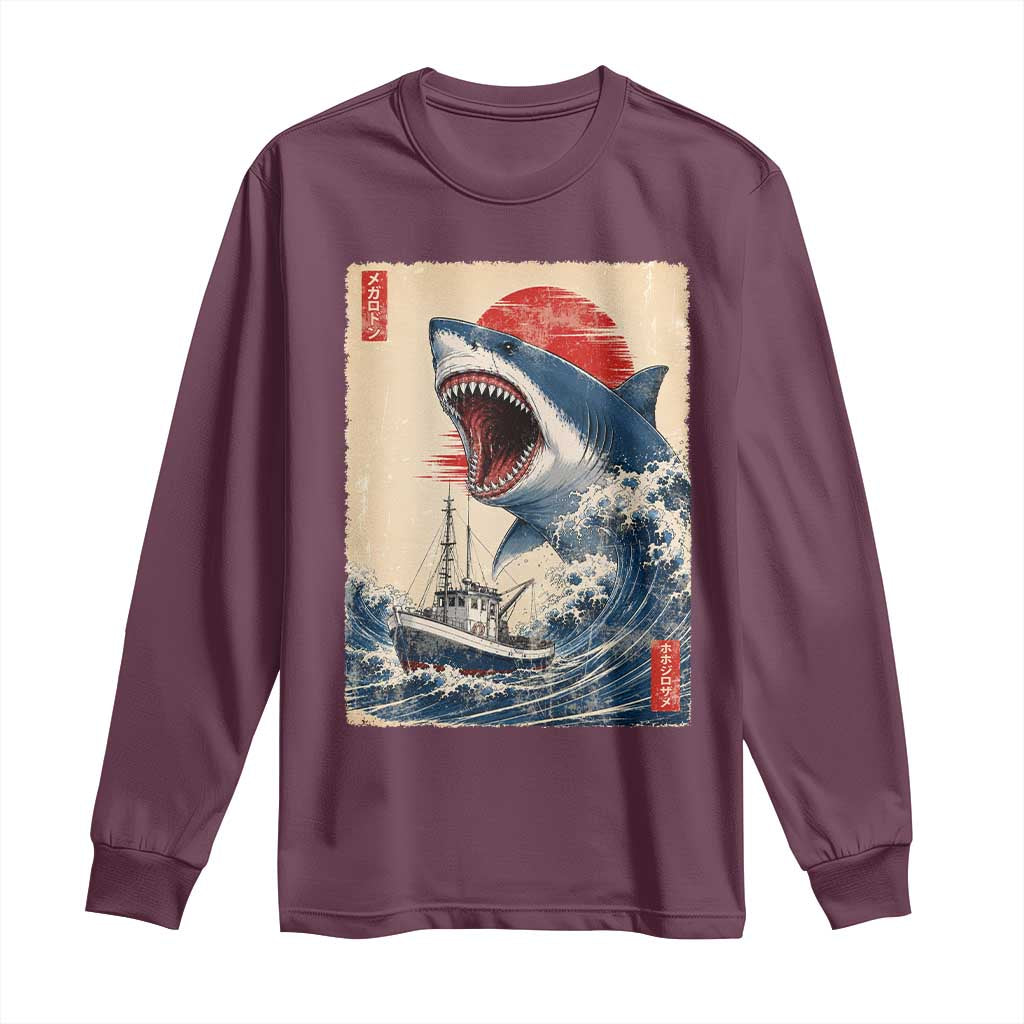 Megalodon Shark Japanese Vintage Graphic Ukiyo e Art Long Sleeve Shirt