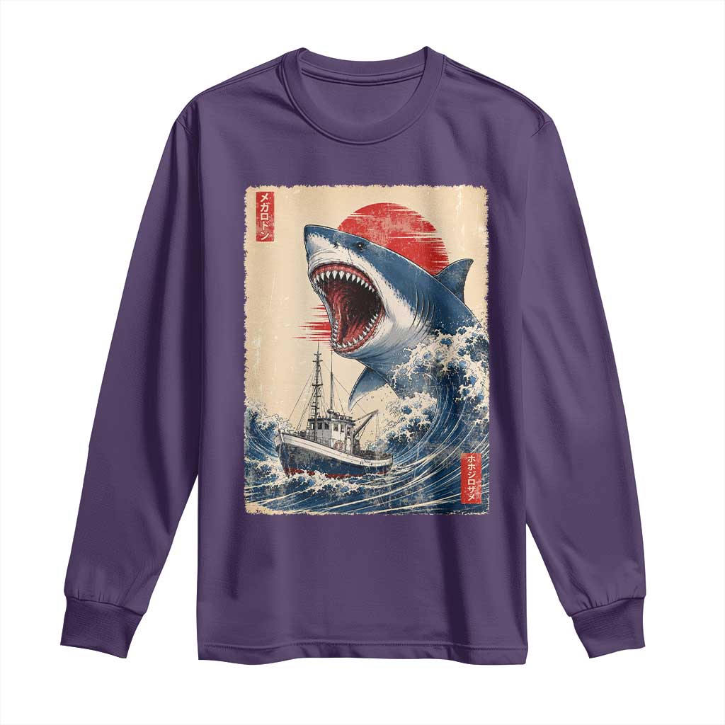 Megalodon Shark Japanese Vintage Graphic Ukiyo e Art Long Sleeve Shirt