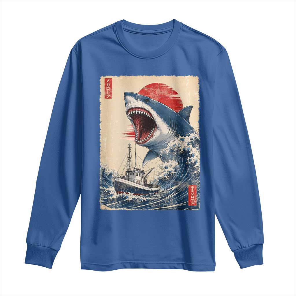 Megalodon Shark Japanese Vintage Graphic Ukiyo e Art Long Sleeve Shirt