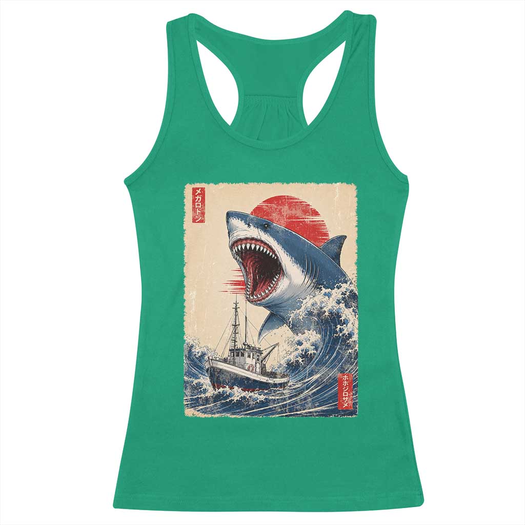 Megalodon Shark Japanese Vintage Graphic Ukiyo e Art Racerback Tank Top
