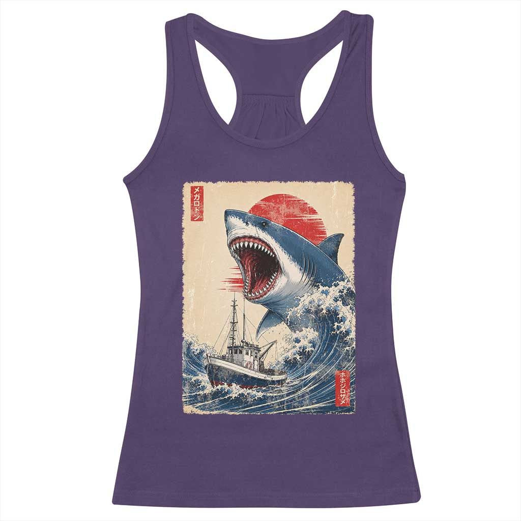 Megalodon Shark Japanese Vintage Graphic Ukiyo e Art Racerback Tank Top