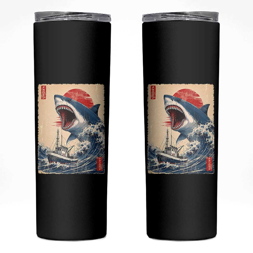 Megalodon Shark Japanese Vintage Graphic Ukiyo e Art Skinny Tumbler