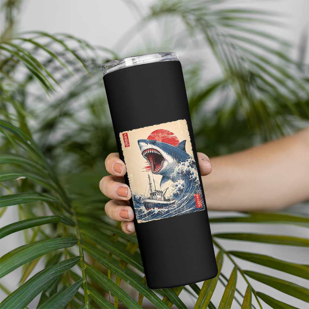 Megalodon Shark Japanese Vintage Graphic Ukiyo e Art Skinny Tumbler