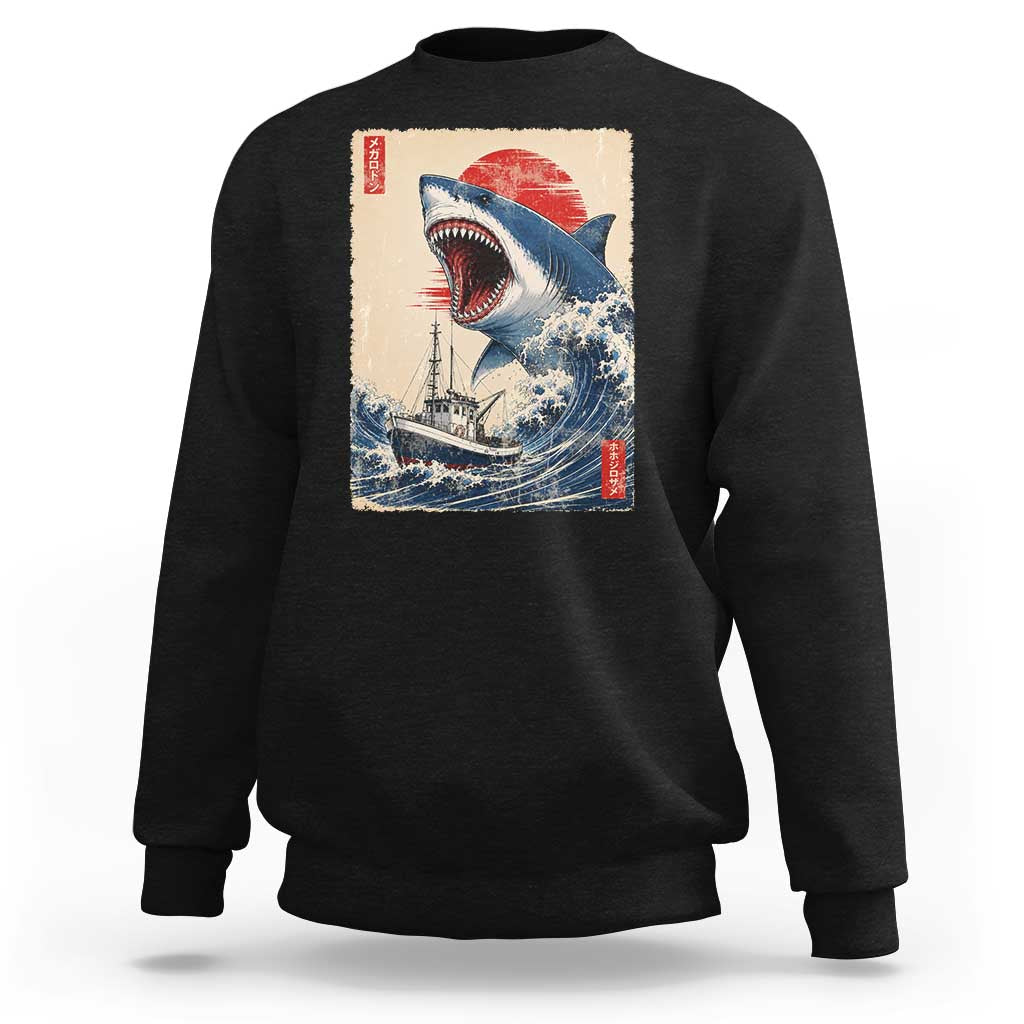 Megalodon Shark Japanese Vintage Graphic Ukiyo e Art Sweatshirt
