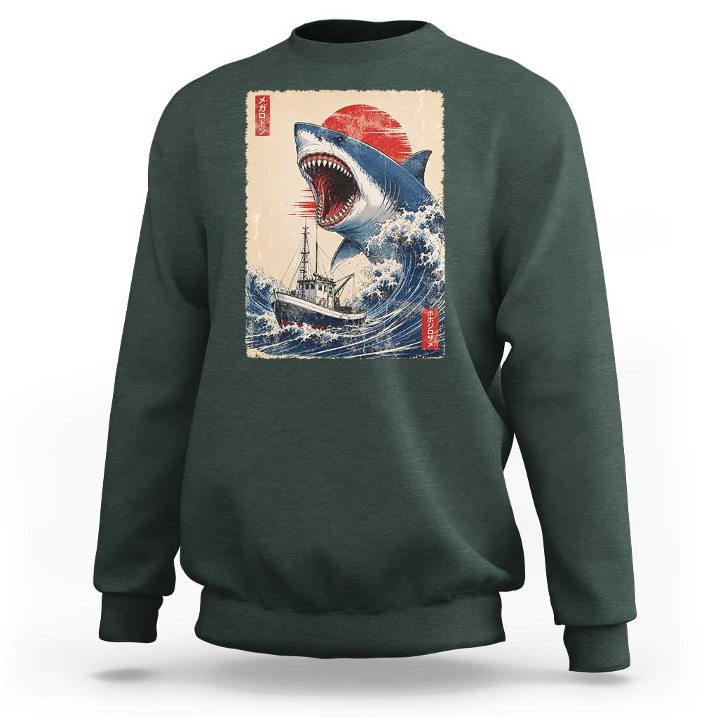 Megalodon Shark Japanese Vintage Graphic Ukiyo e Art Sweatshirt