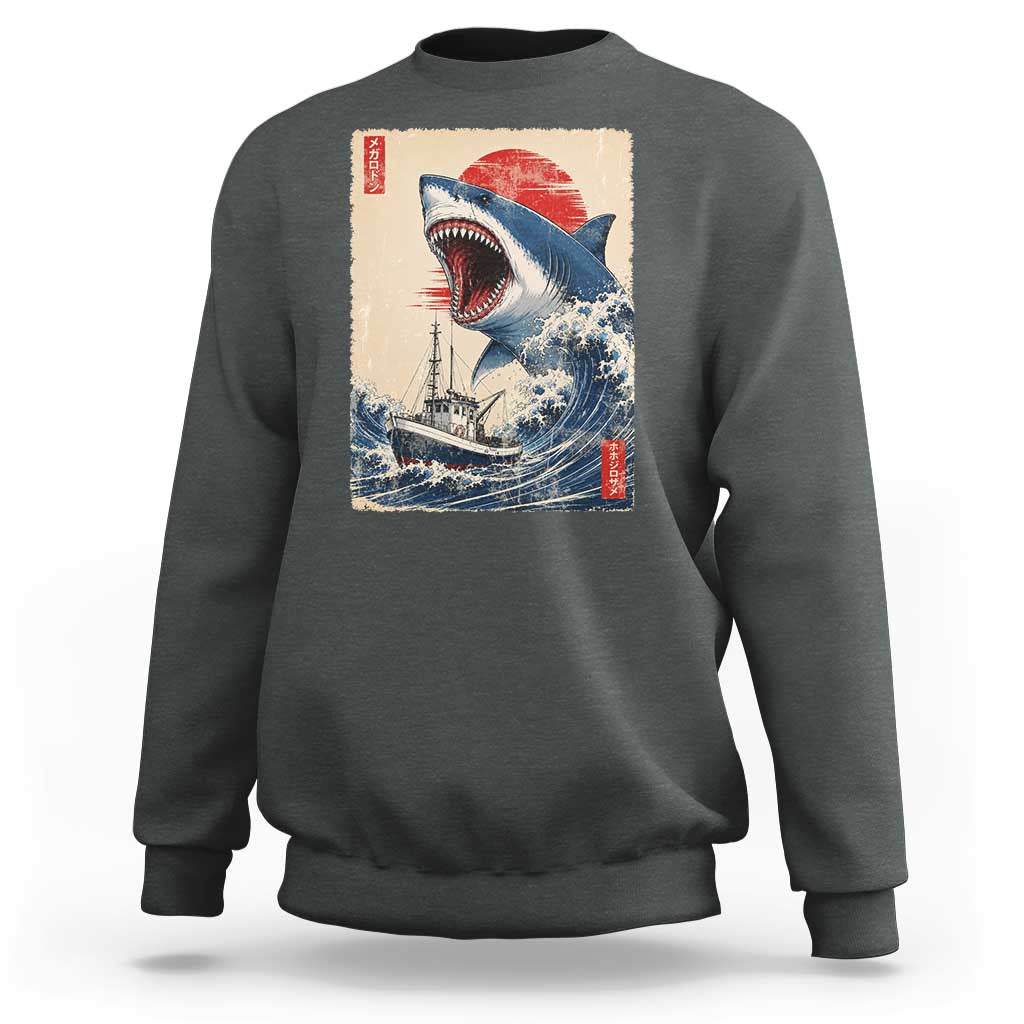 Megalodon Shark Japanese Vintage Graphic Ukiyo e Art Sweatshirt