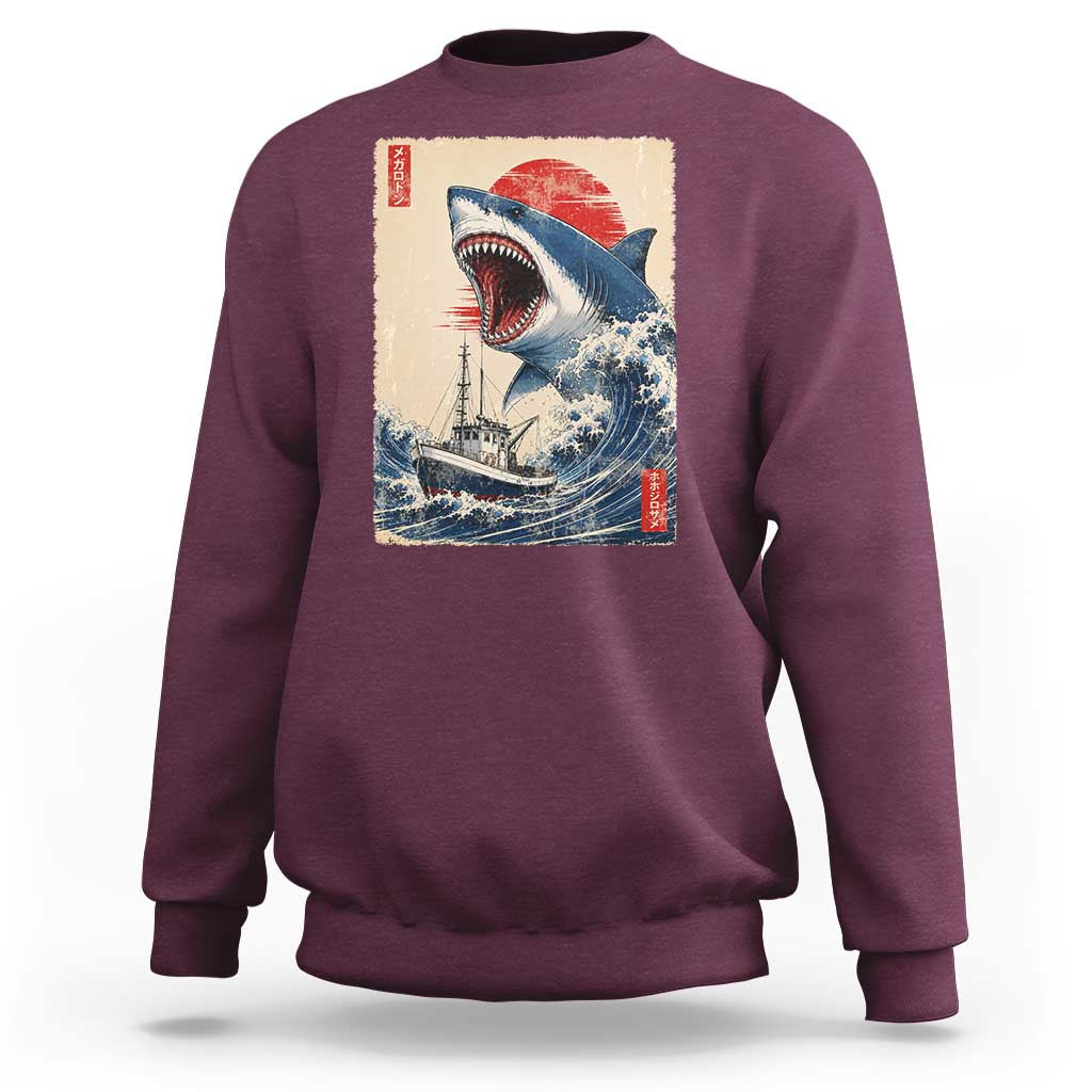 Megalodon Shark Japanese Vintage Graphic Ukiyo e Art Sweatshirt