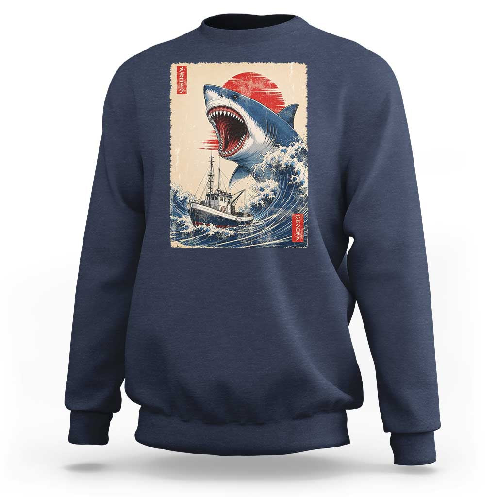 Megalodon Shark Japanese Vintage Graphic Ukiyo e Art Sweatshirt