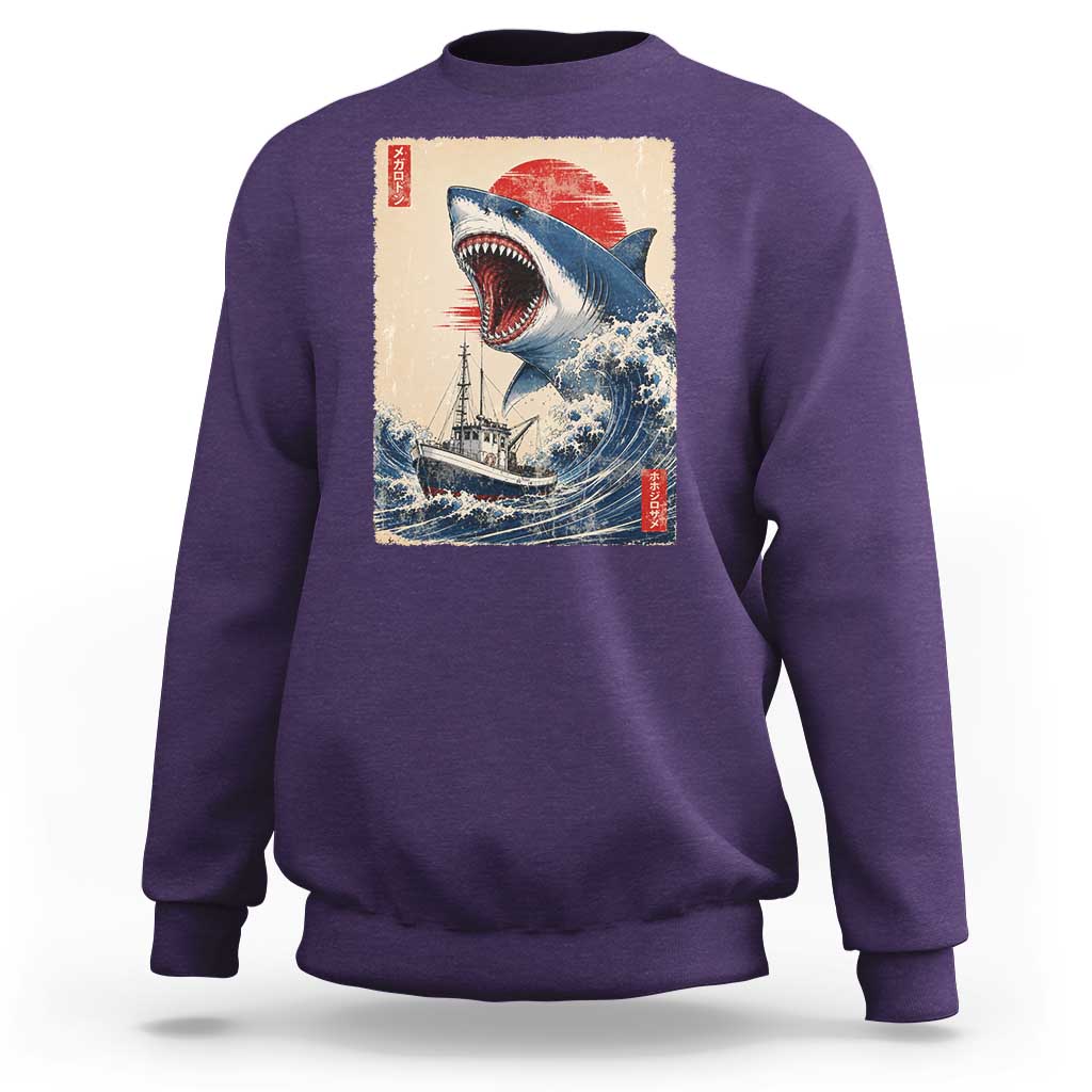Megalodon Shark Japanese Vintage Graphic Ukiyo e Art Sweatshirt