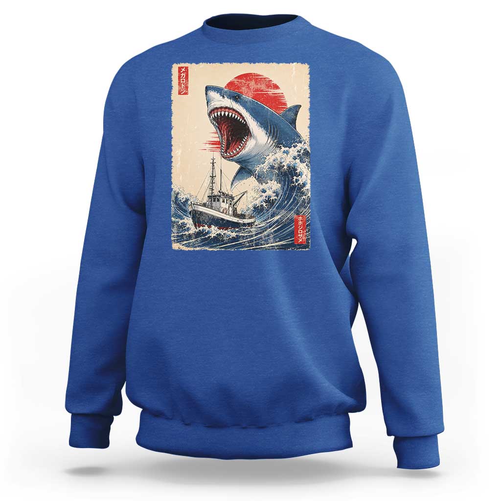Megalodon Shark Japanese Vintage Graphic Ukiyo e Art Sweatshirt