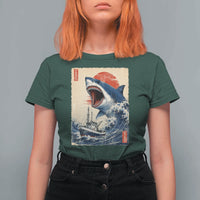 Megalodon Shark Japanese Vintage Graphic Ukiyo e Art T Shirt For Women