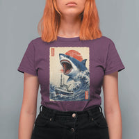Megalodon Shark Japanese Vintage Graphic Ukiyo e Art T Shirt For Women