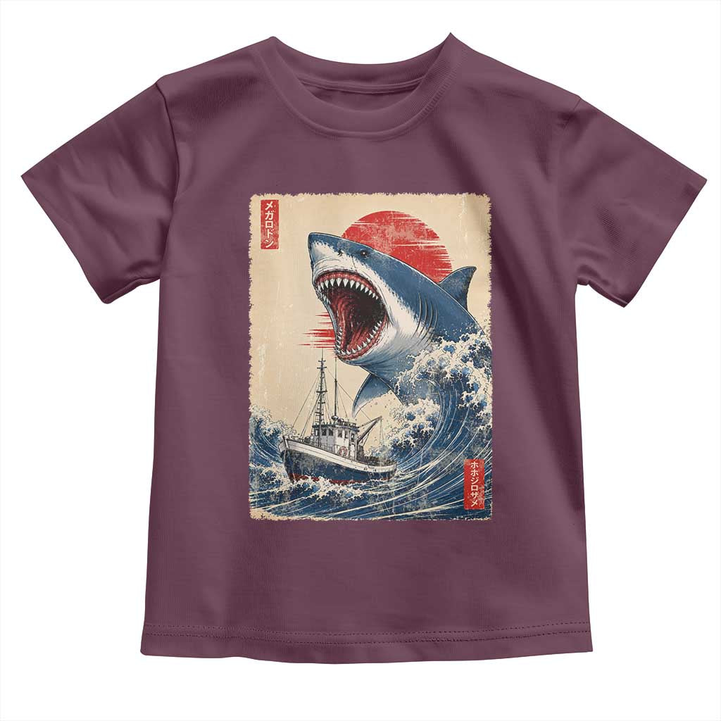 Megalodon Shark Japanese Vintage Graphic Ukiyo e Art Toddler T Shirt