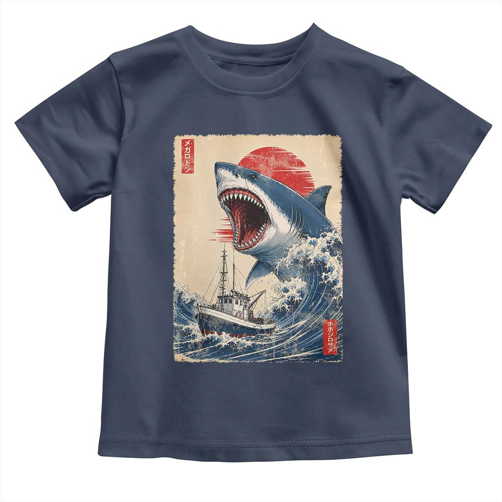 Megalodon Shark Japanese Vintage Graphic Ukiyo e Art Toddler T Shirt