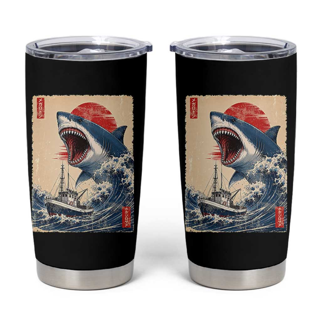 Megalodon Shark Japanese Vintage Graphic Ukiyo e Art Tumbler Cup