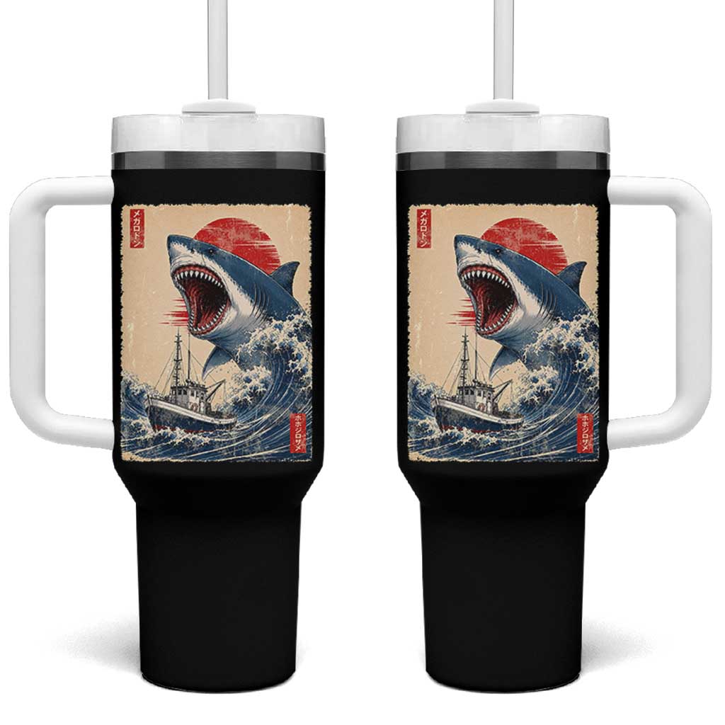 Megalodon Shark Japanese Vintage Graphic Ukiyo e Art Tumbler With Handle