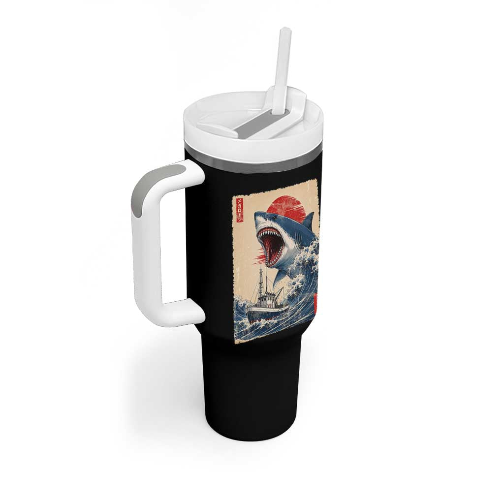 Megalodon Shark Japanese Vintage Graphic Ukiyo e Art Tumbler With Handle