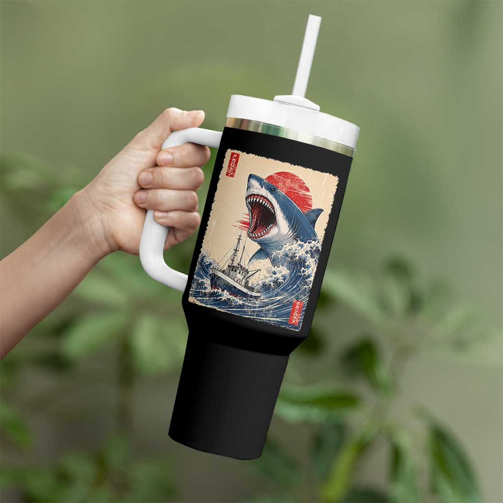 Megalodon Shark Japanese Vintage Graphic Ukiyo e Art Tumbler With Handle