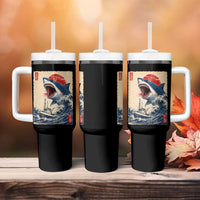 Megalodon Shark Japanese Vintage Graphic Ukiyo e Art Tumbler With Handle