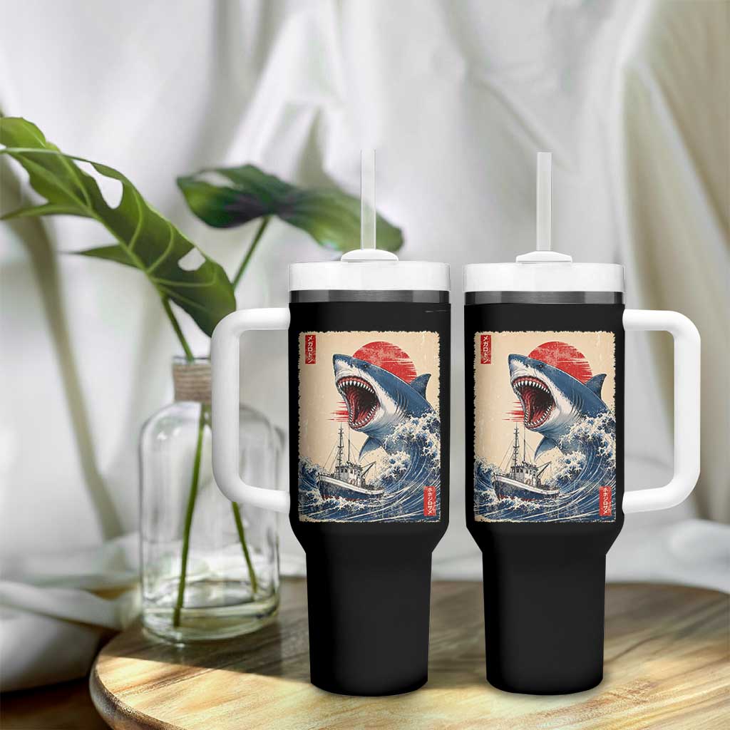 Megalodon Shark Japanese Vintage Graphic Ukiyo e Art Tumbler With Handle