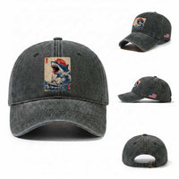 Megalodon Shark Japanese Vintage Graphic Ukiyo e Art Washed Cotton Baseball Cap