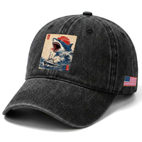 Megalodon Shark Japanese Vintage Graphic Ukiyo e Art Washed Cotton Baseball Cap
