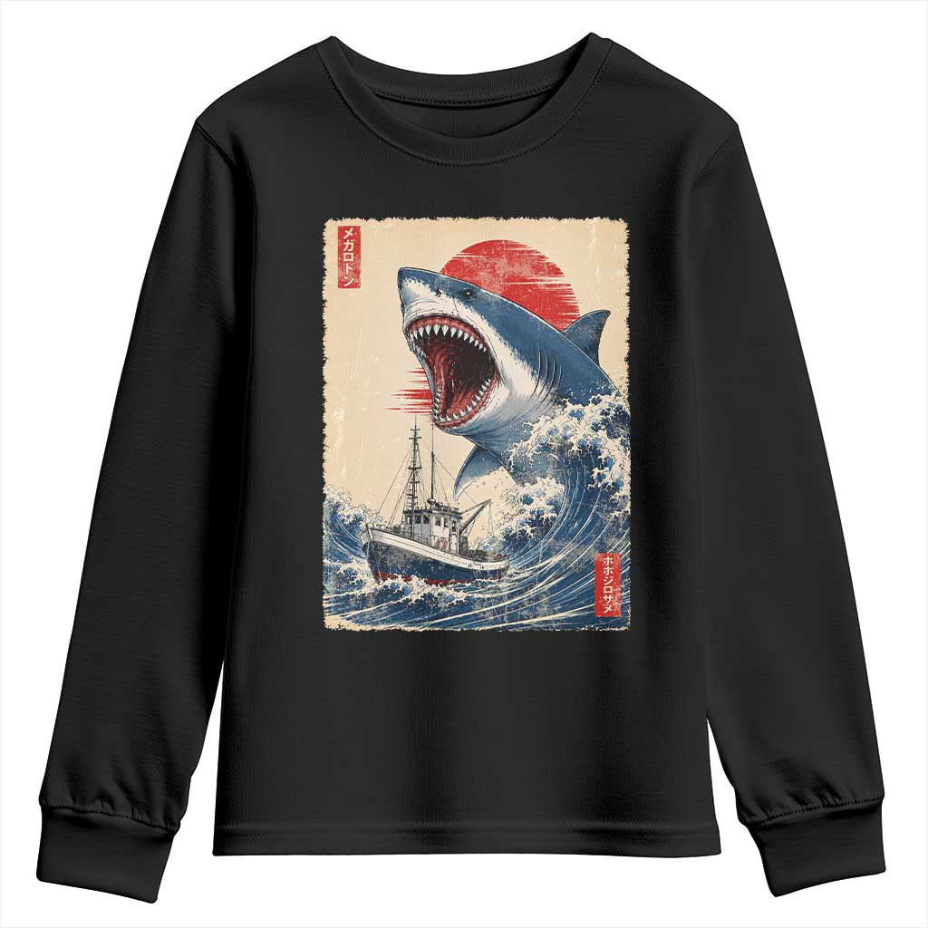 Megalodon Shark Japanese Vintage Graphic Ukiyo e Art Youth Sweatshirt