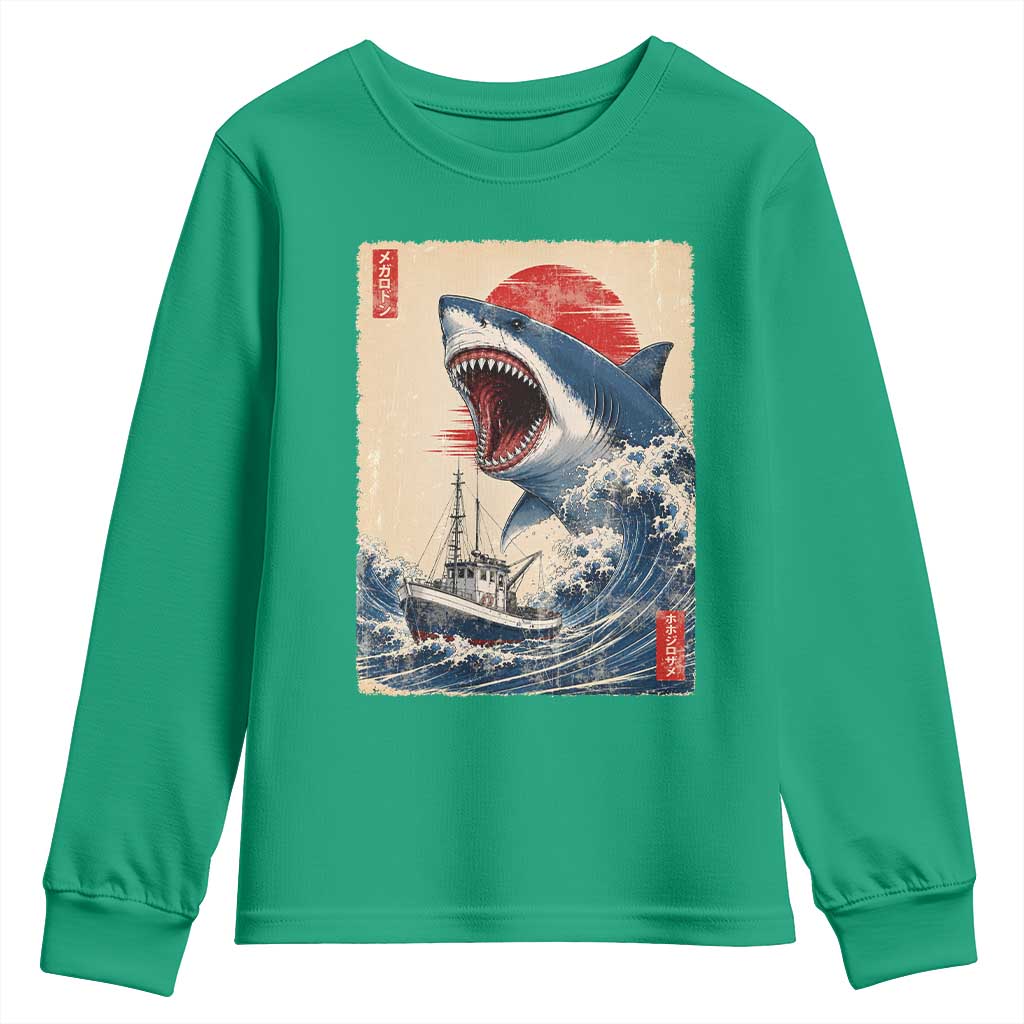 Megalodon Shark Japanese Vintage Graphic Ukiyo e Art Youth Sweatshirt