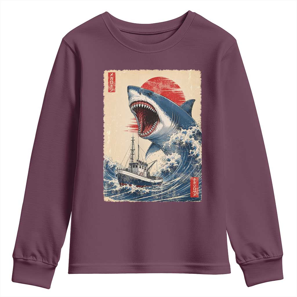Megalodon Shark Japanese Vintage Graphic Ukiyo e Art Youth Sweatshirt