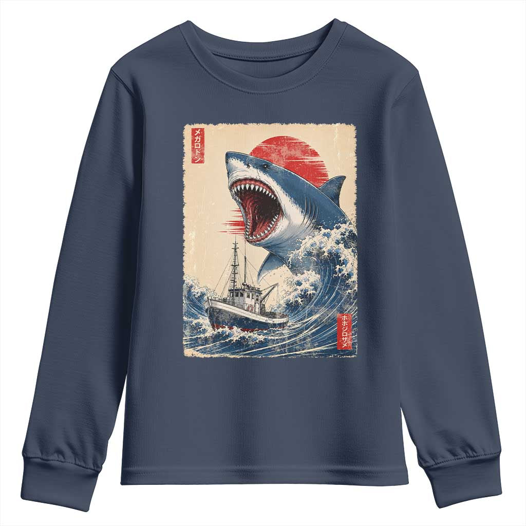 Megalodon Shark Japanese Vintage Graphic Ukiyo e Art Youth Sweatshirt