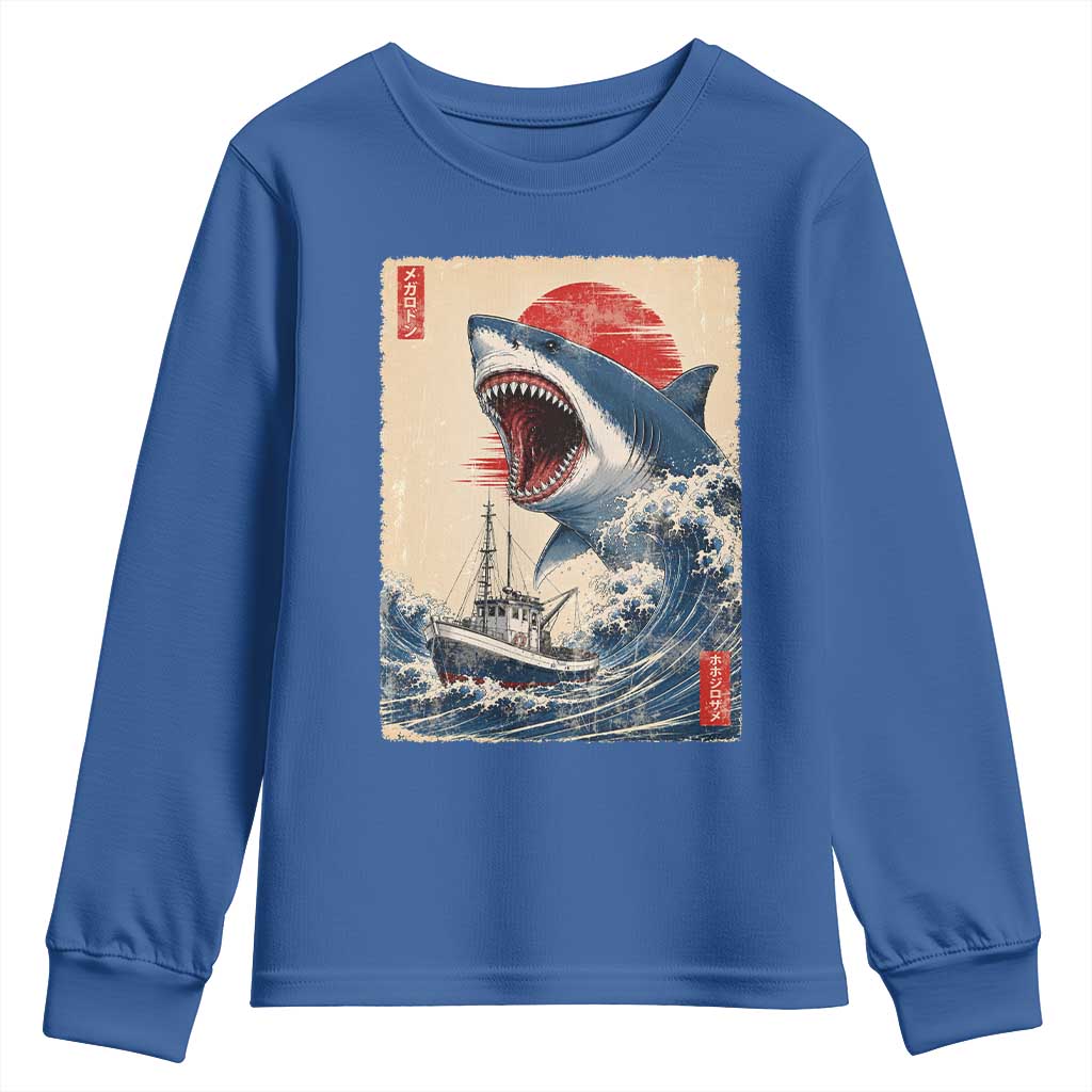 Megalodon Shark Japanese Vintage Graphic Ukiyo e Art Youth Sweatshirt