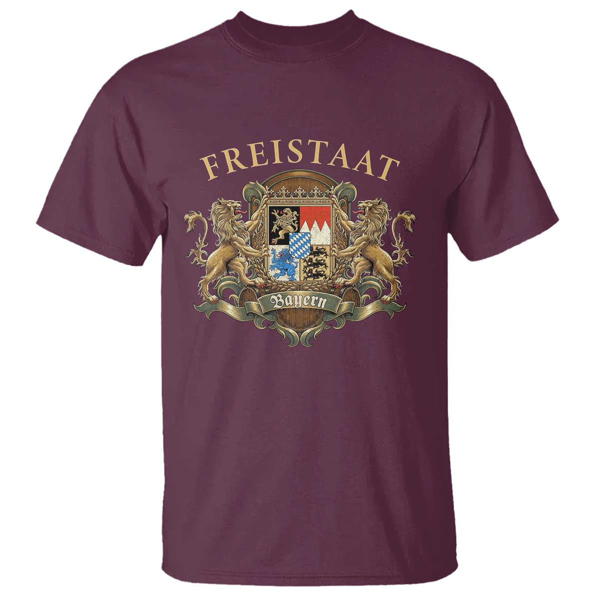 Bavarian Pride T Shirt Freistaat Bayern Golden Lion Coat Of Arms - Wonder Print Shop