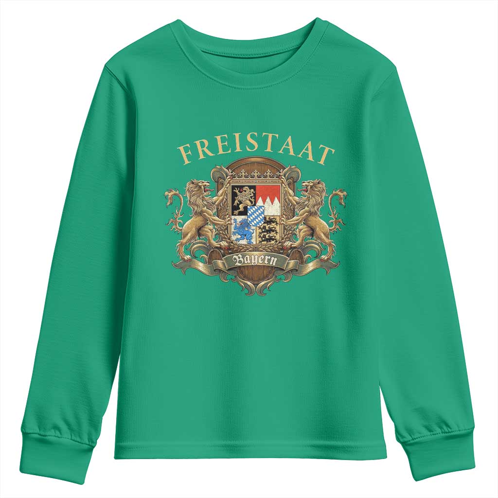 Bavarian Pride Youth Sweatshirt Freistaat Bayern Golden Lion Coat Of Arms - Wonder Print Shop