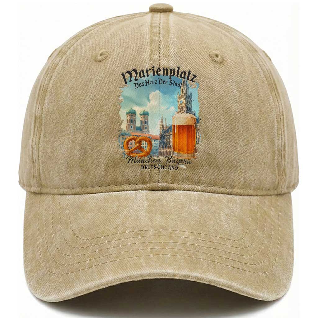 Bavarian Festival Munich Oktoberfest Washed Cotton Baseball Cap Das Herz Der Stadt Beer Pretzel