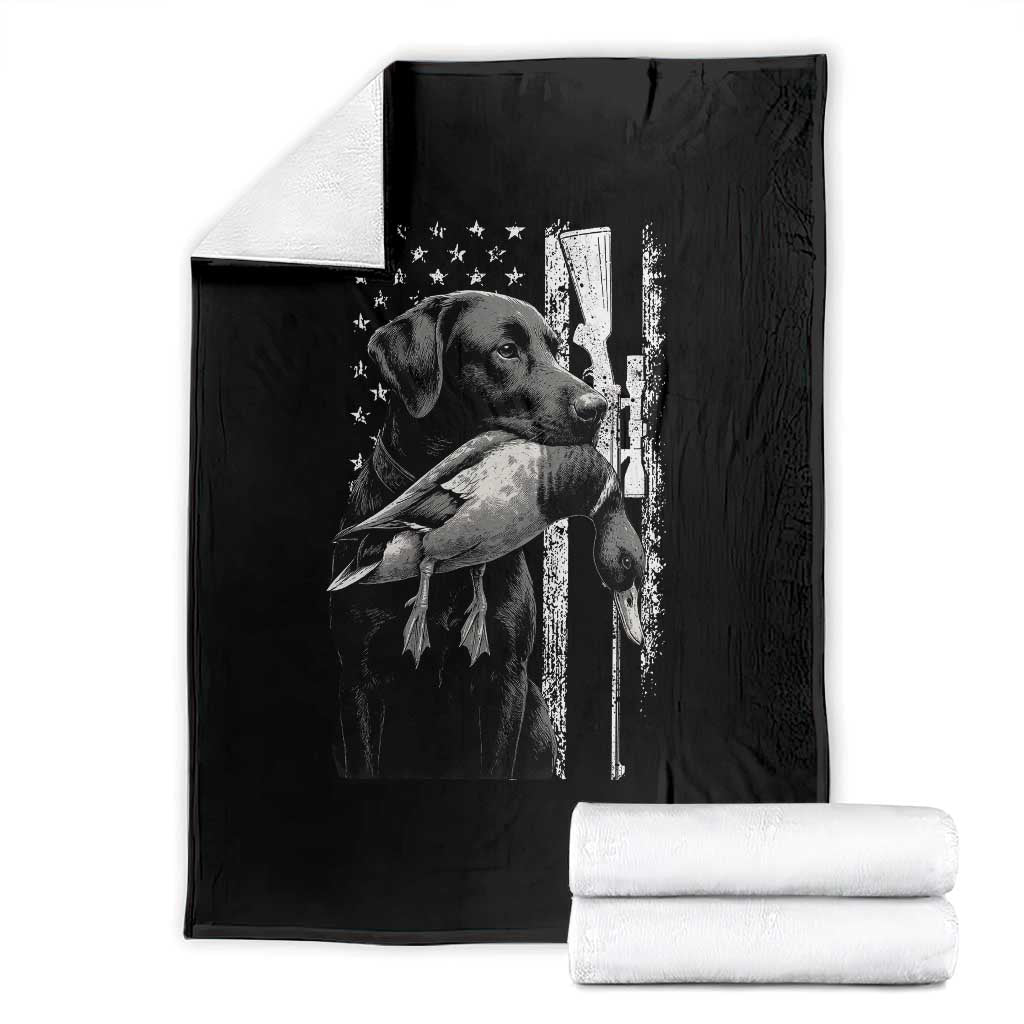 Duck Hunting Dog Back Lab Vintage American Flag Throw Blanket - Wonder Print Shop
