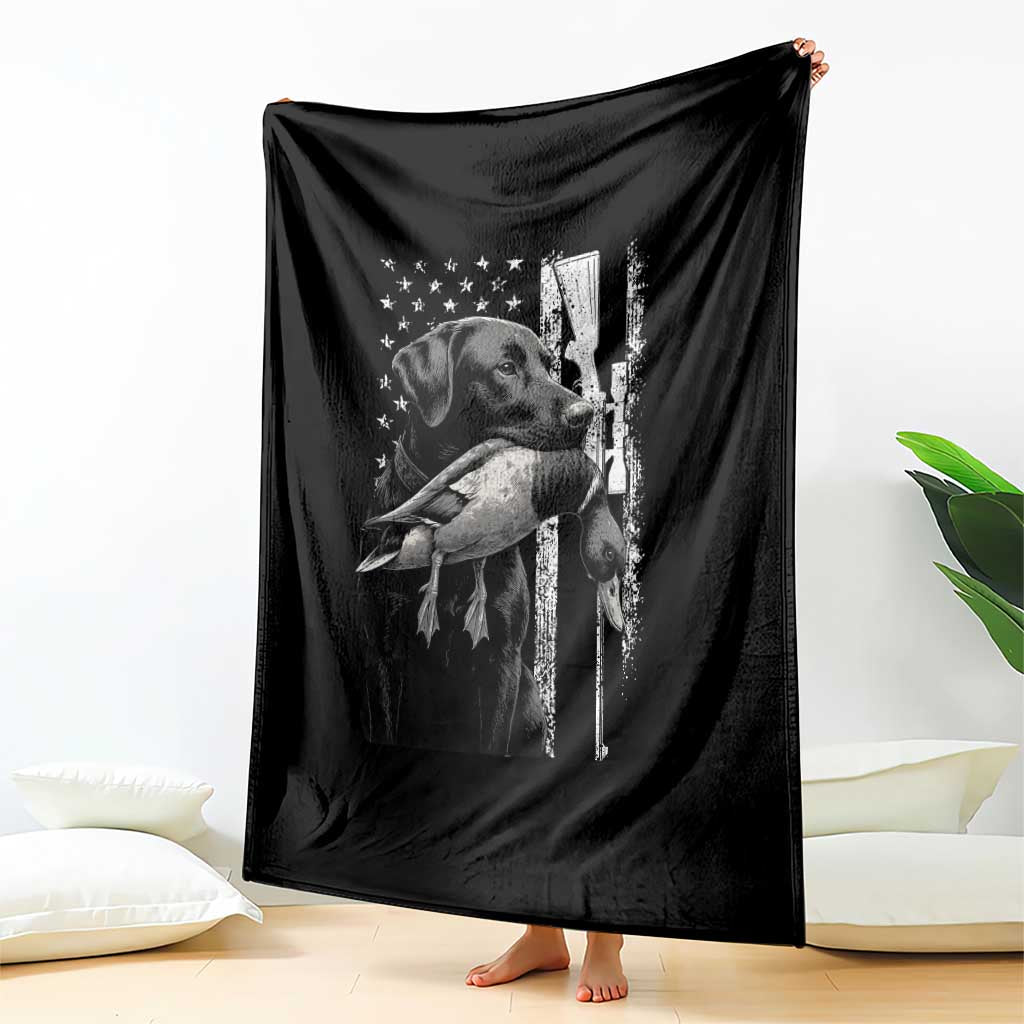 Duck Hunting Dog Back Lab Vintage American Flag Throw Blanket - Wonder Print Shop