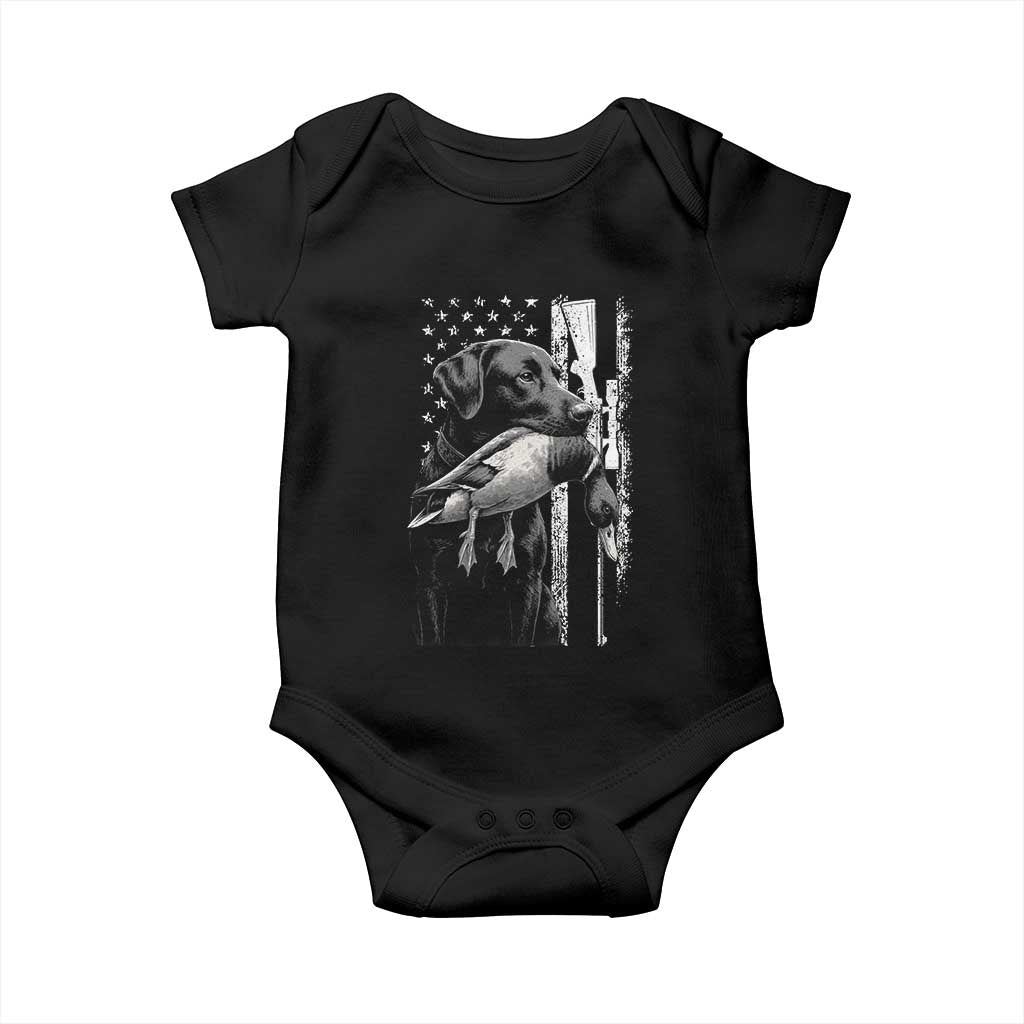 Duck Hunting Dog Back Lab Vintage American Flag Baby Onesie - Wonder Print Shop