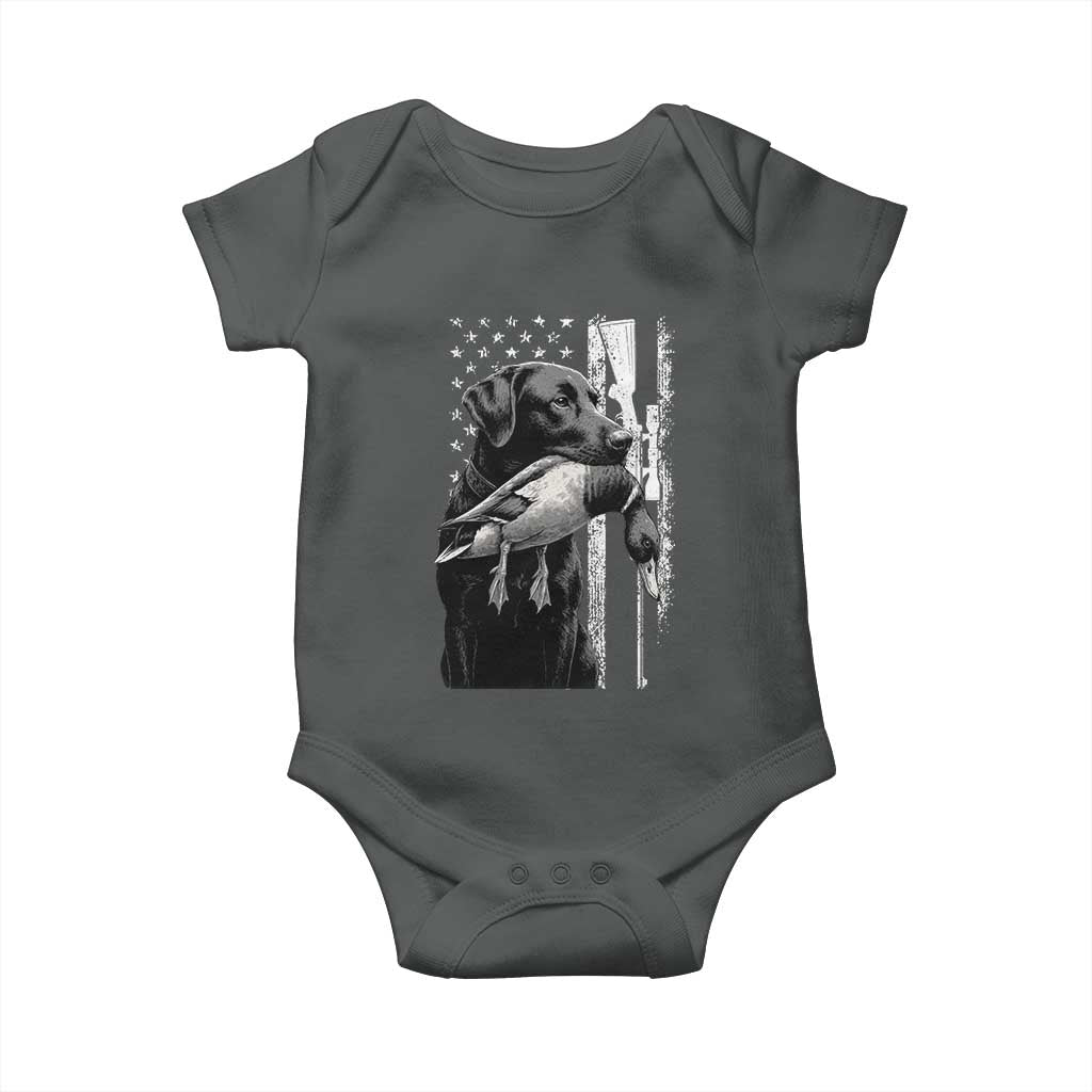 Duck Hunting Dog Back Lab Vintage American Flag Baby Onesie - Wonder Print Shop