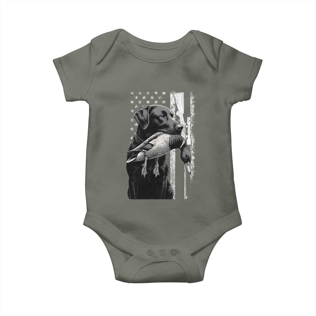 Duck Hunting Dog Back Lab Vintage American Flag Baby Onesie - Wonder Print Shop