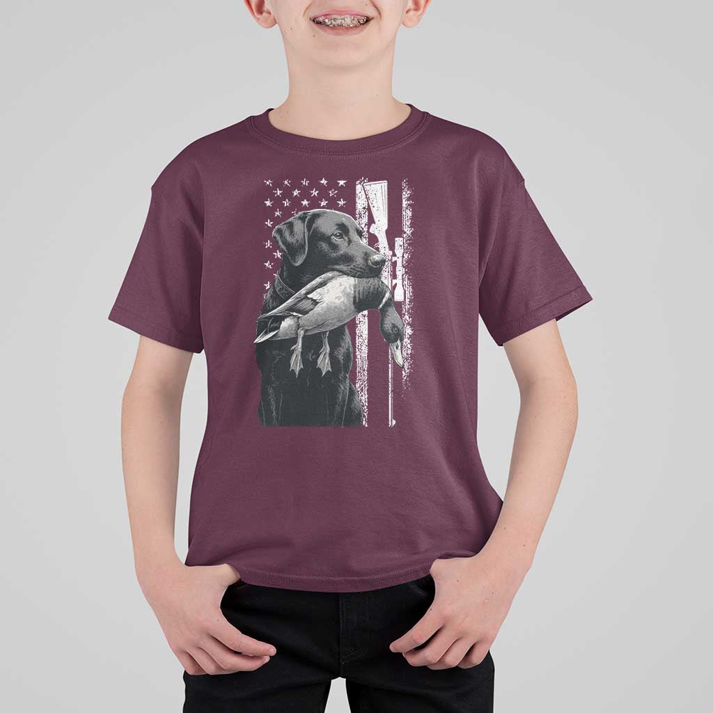 Duck Hunting Dog Back Lab Vintage American Flag T Shirt For Kid - Wonder Print Shop