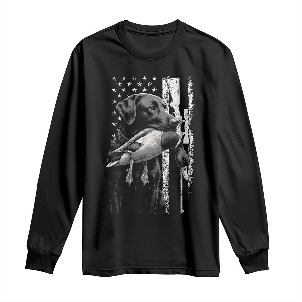 Duck Hunting Dog Back Lab Vintage American Flag Long Sleeve Shirt - Wonder Print Shop